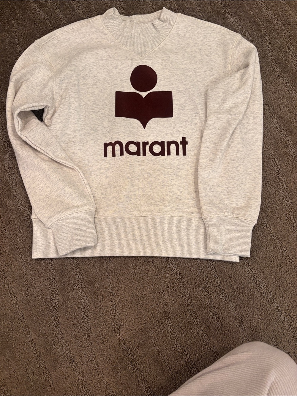 Isabel Marant Light Heather Gray Crewneck with Burgundy Logo